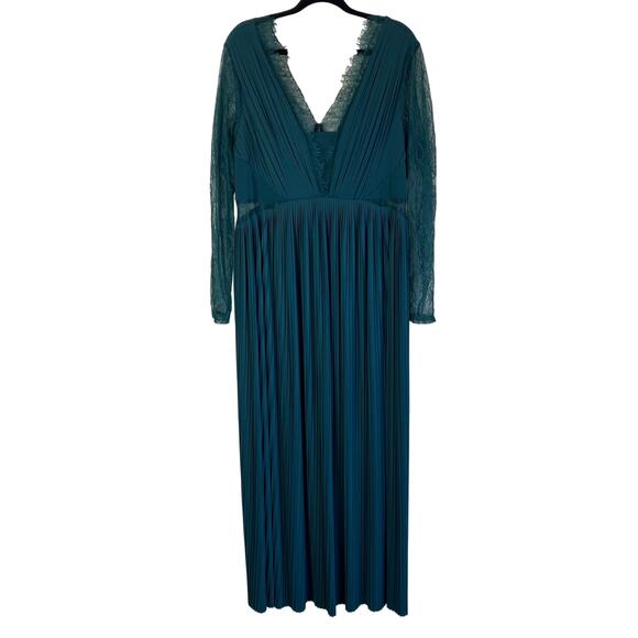 Asos Curve New Sz 16 Pleated Maxi Dress with Lace Sleeves Bridesmaid Deep Green - Picture 4 of 16